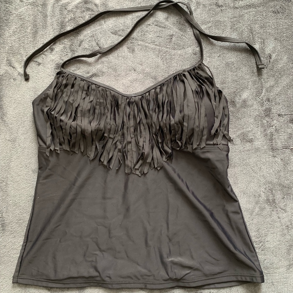 Black Fringe Tankini Top